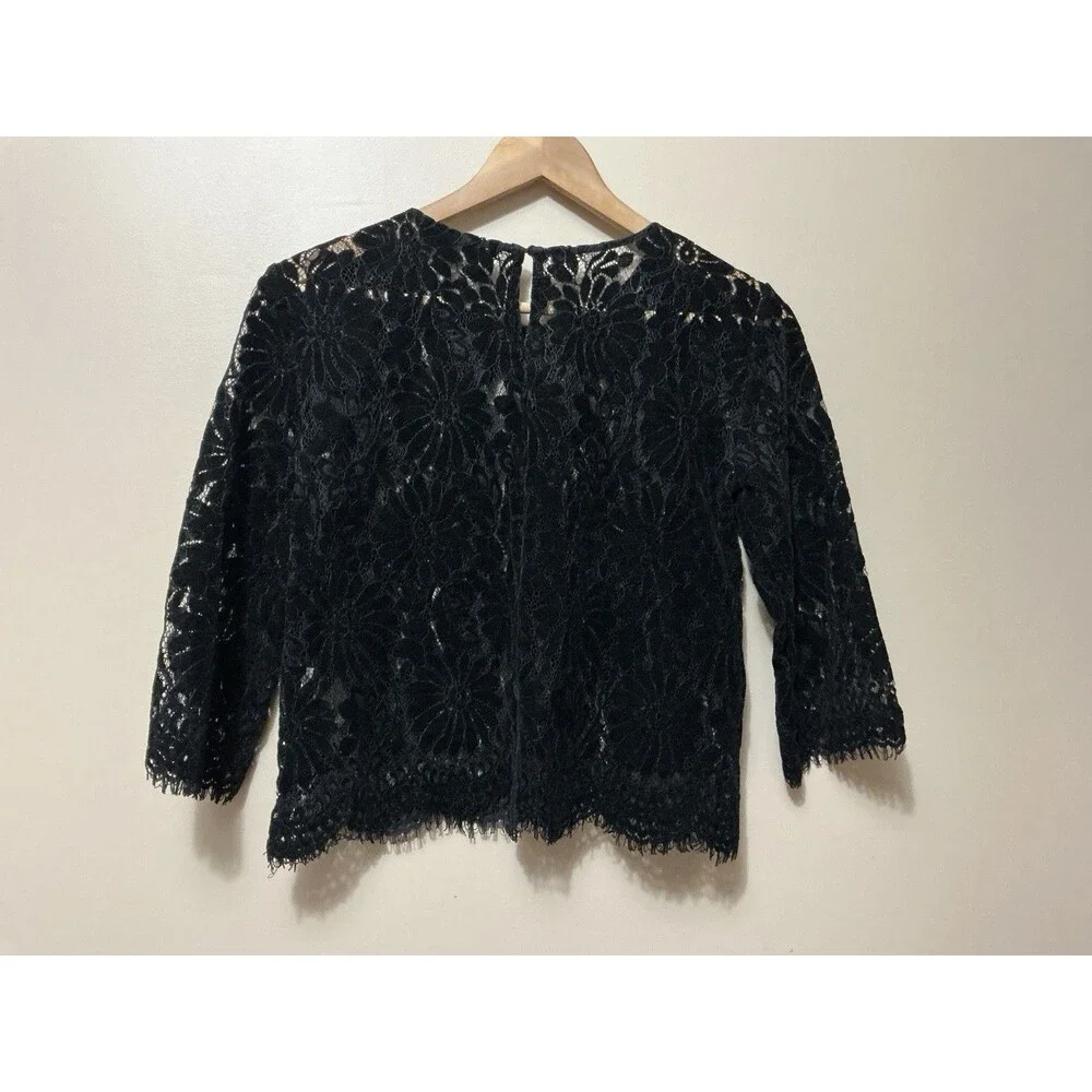 Zara Basic Womens Floral Lace Sheer Top Sm Black Velvet Keyhole Back Whimsygoth